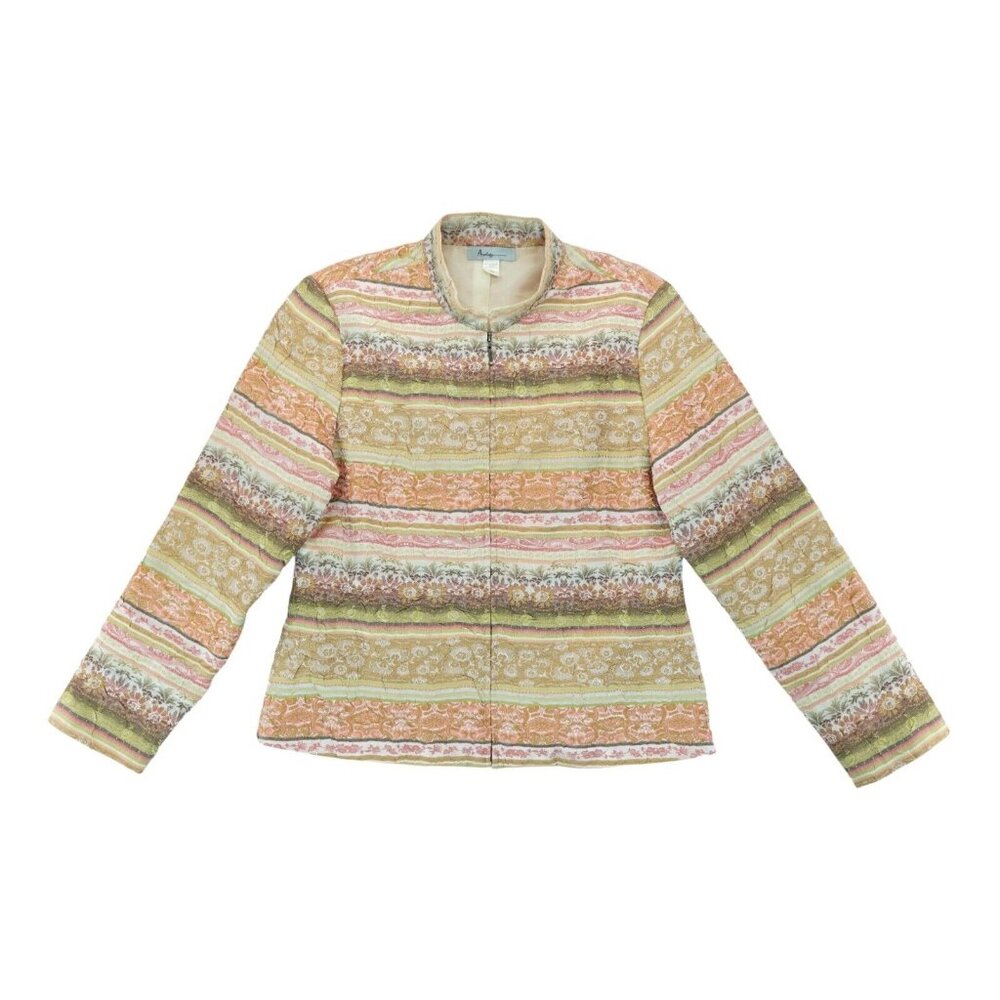 Analogy Full Zip Gold (Fall Colors) Pattern Jacket Size Large Floral Pattern